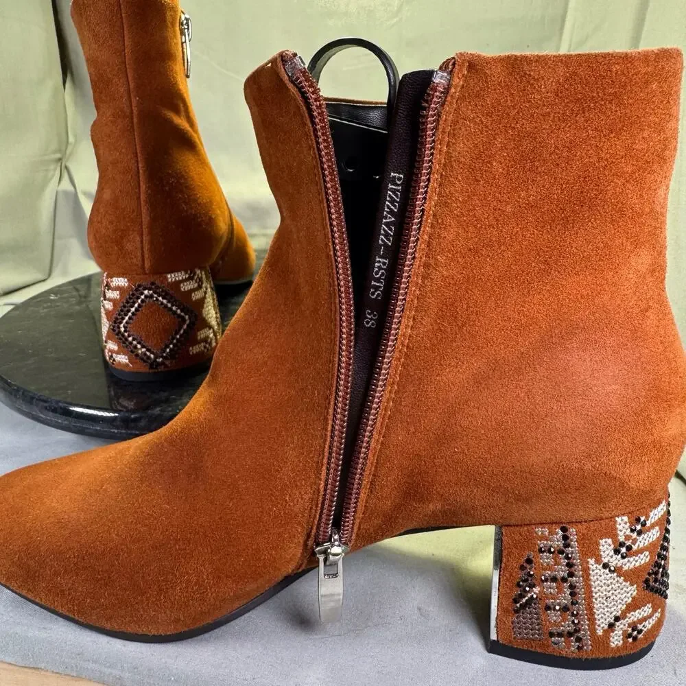 Azura Pizzazz Rust Suede Booties‎ With Heel Women’s Size 38 / 7.5 US
